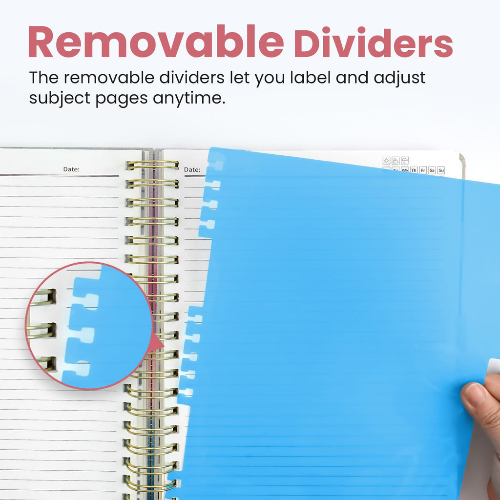 Notebooks for Work with Removable Dividers & Tabs, 8.5"x11" Pretty Hardcover 5 Subject Notebook Journal for Women, College Ruled, Perfect for Study & Office Organization, 280 Pages,Wildflowers