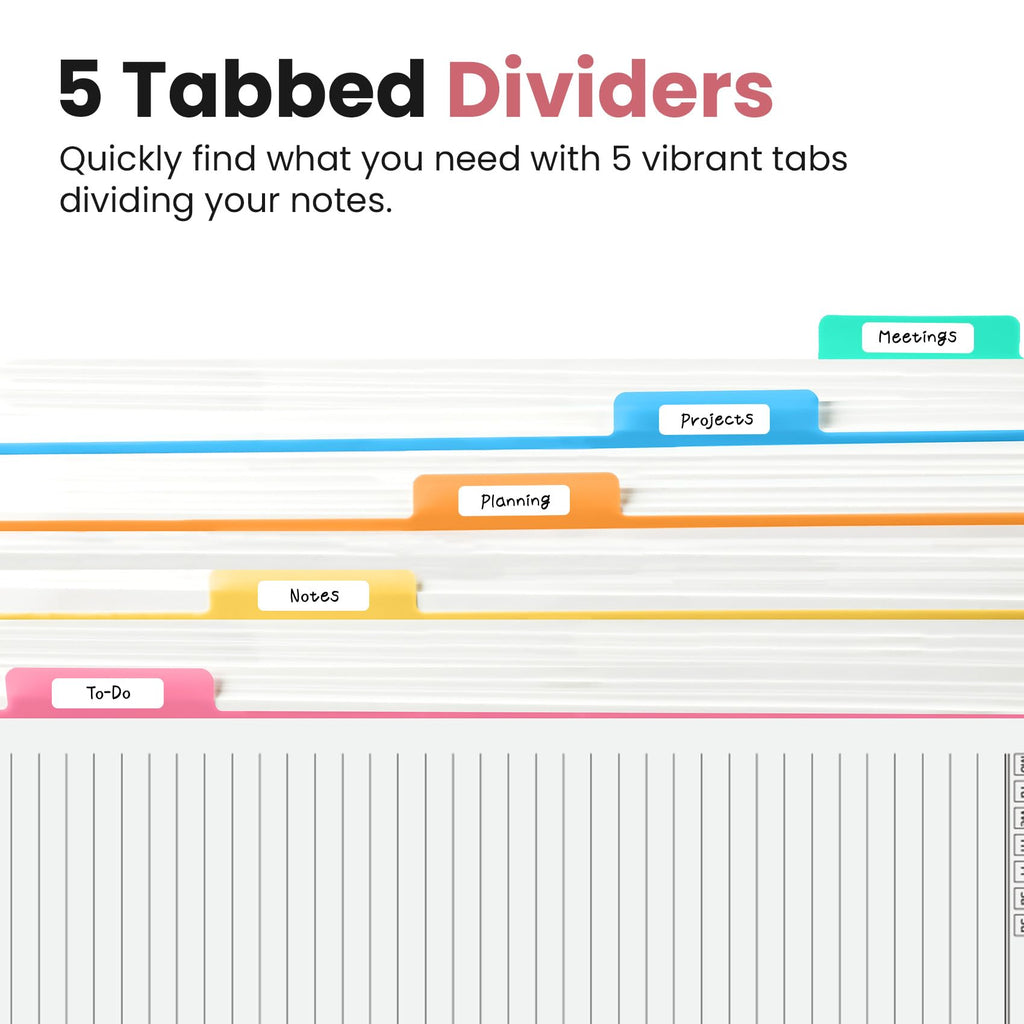 Notebooks for Work with Removable Dividers & Tabs, 8.5"x11" Pretty Hardcover 5 Subject Notebook Journal for Women, College Ruled, Perfect for Study & Office Organization, 280 Pages,Wildflowers