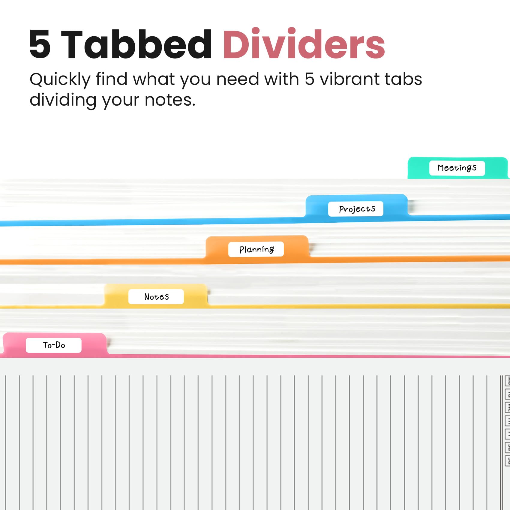Notebooks for Work with Removable Dividers & Tabs, 8.5"x11" Pretty Hardcover 5 Subject Notebook Journal for Women, College Ruled, Perfect for Study & Office Organization, 280 Pages,Wildflowers