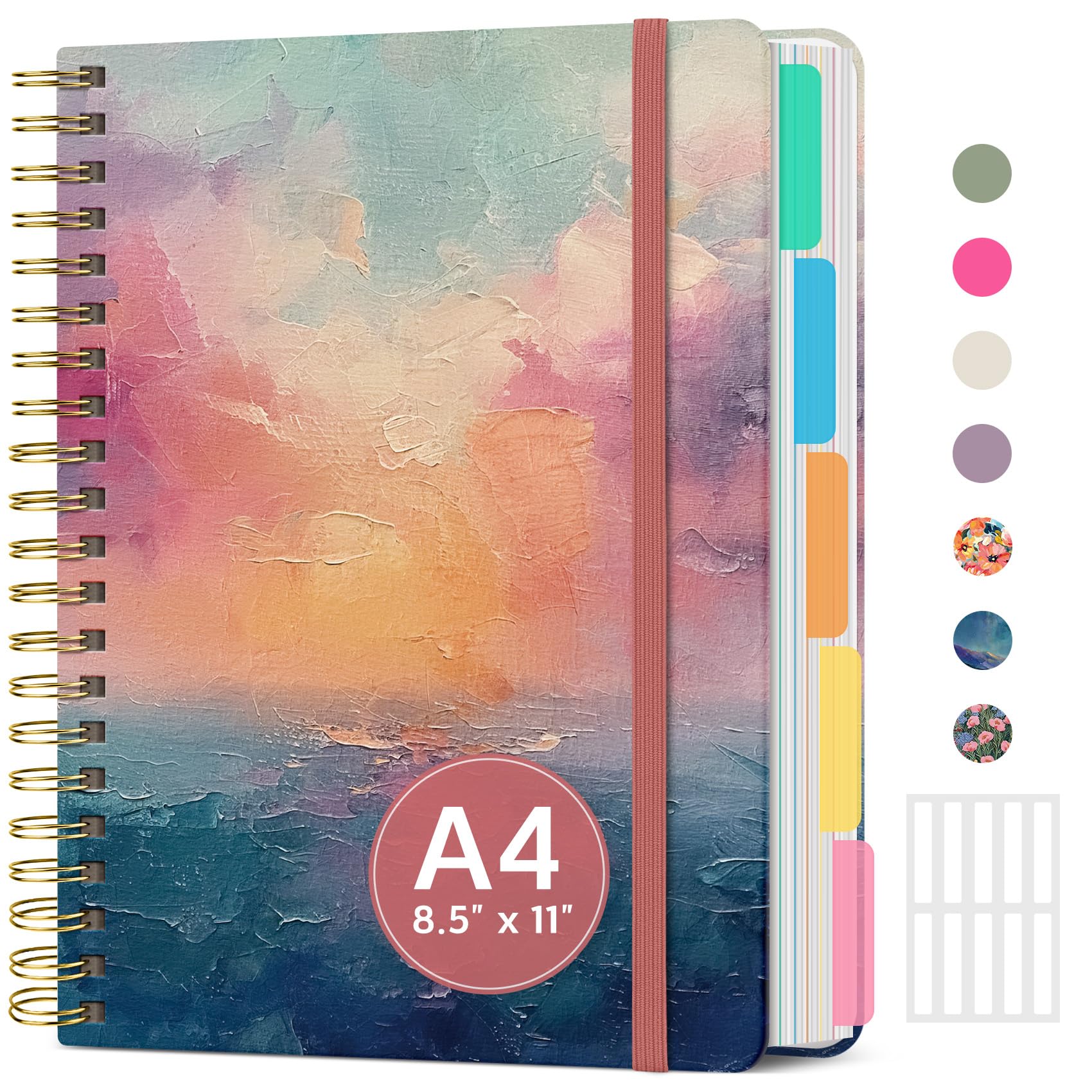 Notebooks for Work with Removable Dividers & Tabs, 8.5"x11" Pretty Hardcover 5 Subject Notebook Journal for Women, College Ruled, Perfect for Study & Office Organization, 280 Pages,Wildflowers