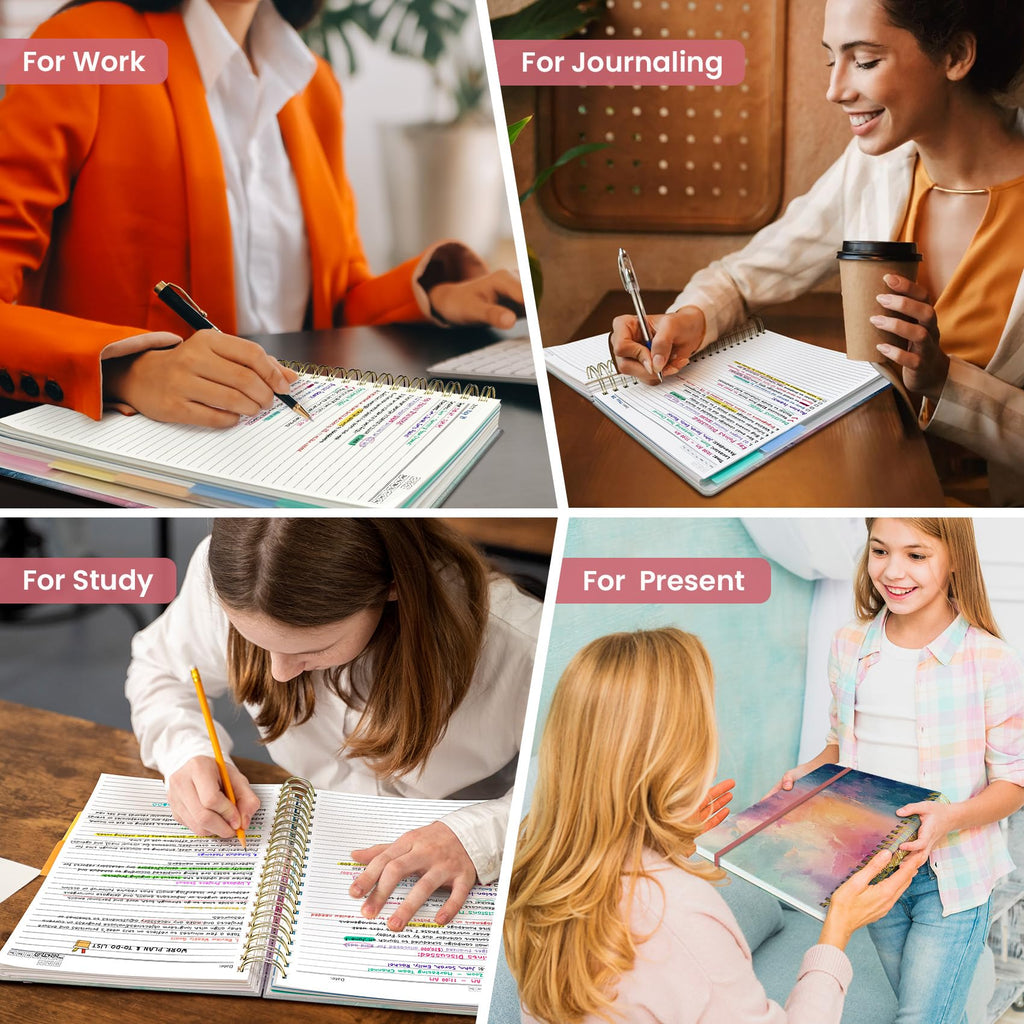 Notebooks for Work with Removable Dividers & Tabs, 8.5"x11" Pretty Hardcover 5 Subject Notebook Journal for Women, College Ruled, Perfect for Study & Office Organization, 280 Pages,Wildflowers