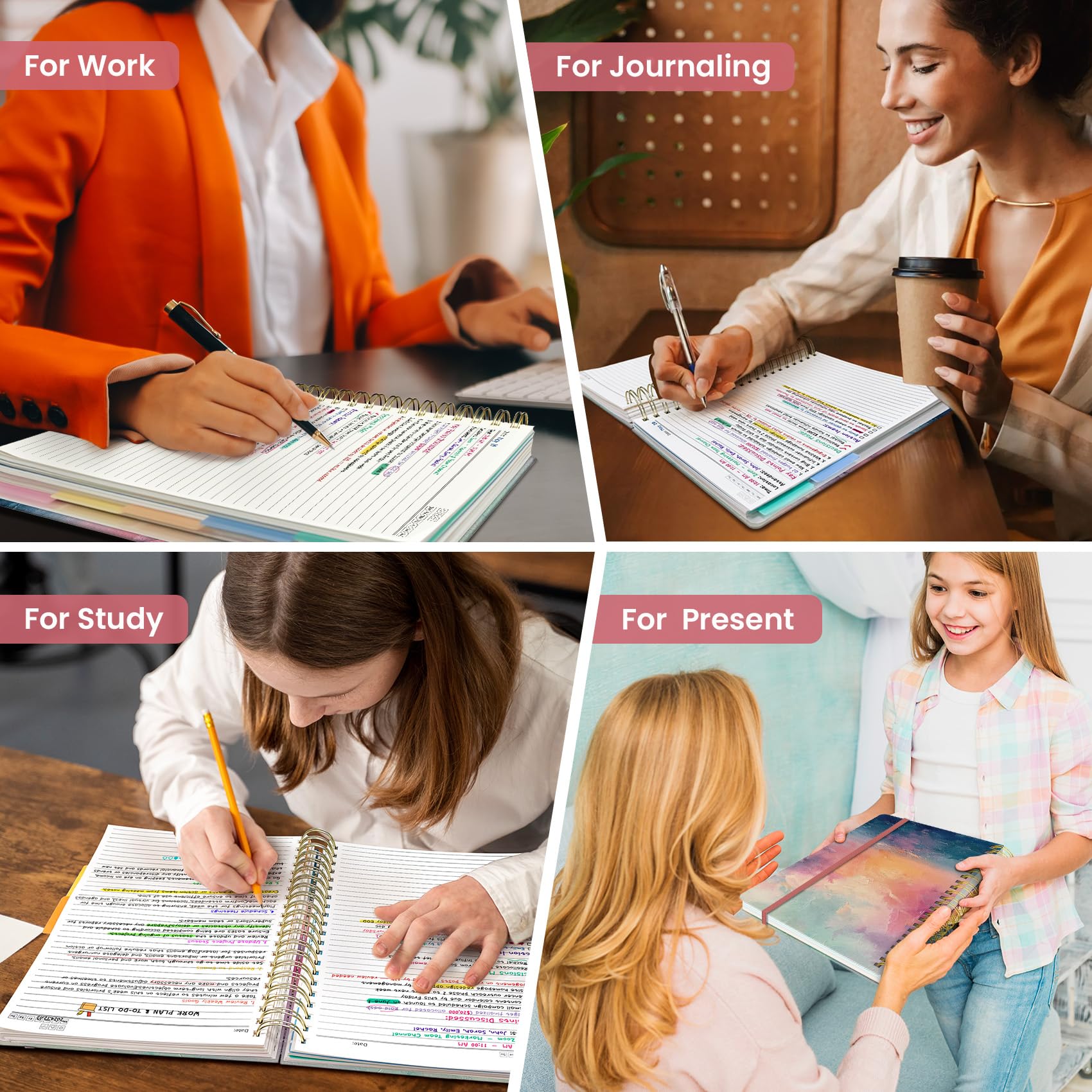 Notebooks for Work with Removable Dividers & Tabs, 8.5"x11" Pretty Hardcover 5 Subject Notebook Journal for Women, College Ruled, Perfect for Study & Office Organization, 280 Pages,Wildflowers