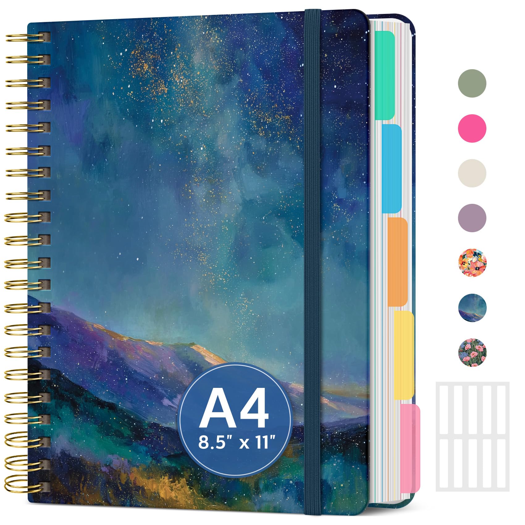 Notebooks for Work with Removable Dividers & Tabs, 8.5"x11" Pretty Hardcover 5 Subject Notebook Journal for Women, College Ruled, Perfect for Study & Office Organization, 280 Pages,Wildflowers
